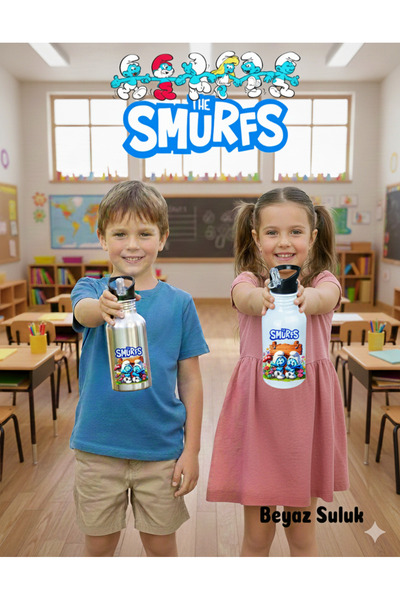 DKDZ SHOP Şirinlerrr Printed Metal Straw Drinker 600ml.