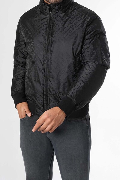 Armani Exchange Men's Full Fit Tonal Lettering Printed Padded Bomber Jacket - Black