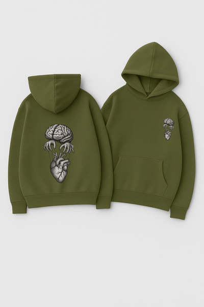 CLASSY.MODA Unisex με κουκούλα oversized με τύπωμα Φούτερ – Εικονογράφηση Ελέγχου Καρδιάς του Εγκεφάλου Εκτύπωση στο πίσω μέρος