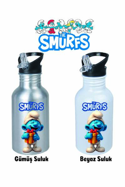 DKDZ SHOP Şirinlerrr Printed Metal Straw Drinker 600ml.