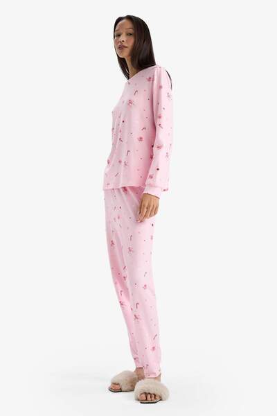 DeFacto Set de pijamale Regular Fit Top cu mâneci lungi cu model Partea de jos lungă G1600AX25WN