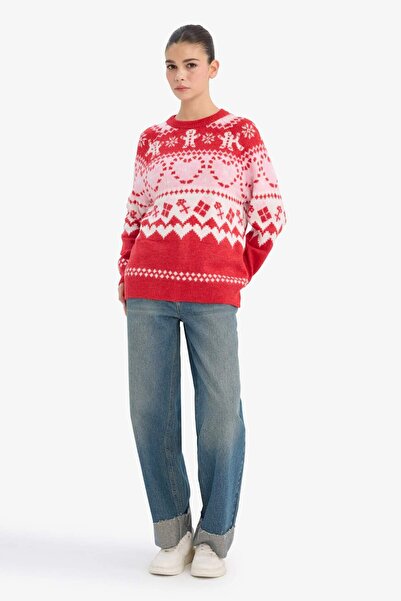 DeFacto Christmas Themed Regular Fit Crew Neck Knitwear Sweater F6478Ax25Cw