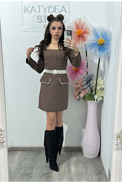 KATYDEA STORE Rochie din tweed maro ELLA