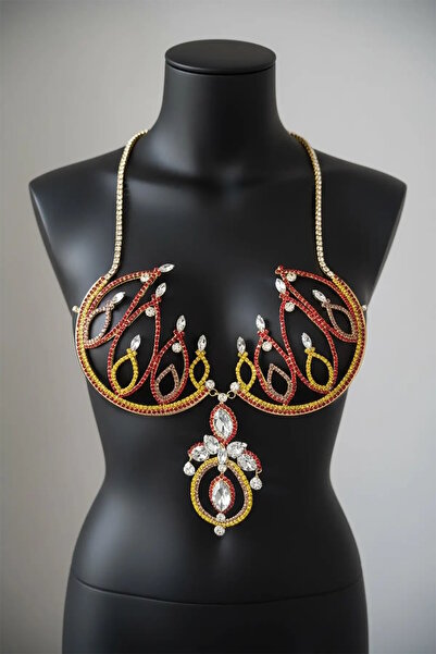 CAŞ DEKORASYON Αξεσουάρ σώματος με χρυσό χρώμα και πέτρα, μπικίνι τοπ μπραλέτ