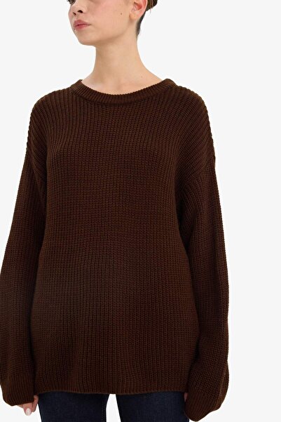 DeFacto Πουλόβερ με κανονική εφαρμογή με λαιμόκοψη από ύφασμα Σελανίκης, βασικό απλό πλεκτό πουλόβερ H6905AZ25WN