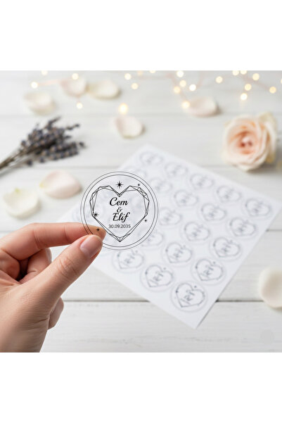 Efza gift 3x3 cm Şeffaf Yuvarlak Kişiye Özel Etiket – Nişan Kına Söz Düğün He...