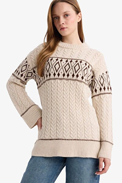 DeFacto Πλεκτό πουλόβερ με λαιμόκοψη κανονικής εφαρμογής G6341AX25WN