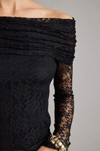 DeFacto Off-The-Shoulder Long Sleeve Tulle Blouse G6567Ax25Wn