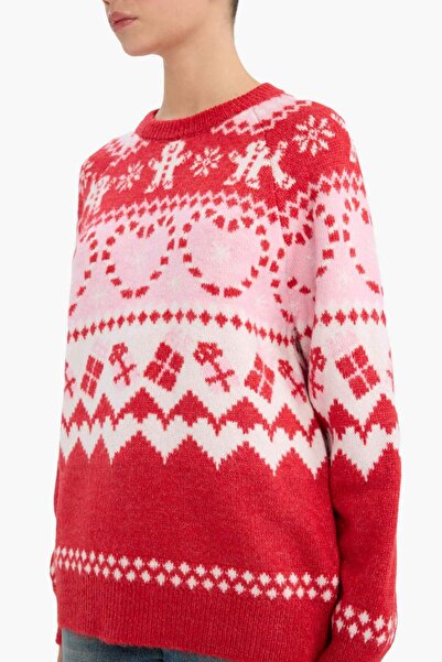 DeFacto Christmas Themed Regular Fit Crew Neck Knitwear Sweater F6478Ax25Cw