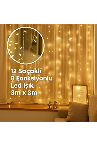 Yellowtech 3x3 Yılbaşı Perde Led – Günışığı Sarı, Uzatılabilir LED Işık | Ev,...