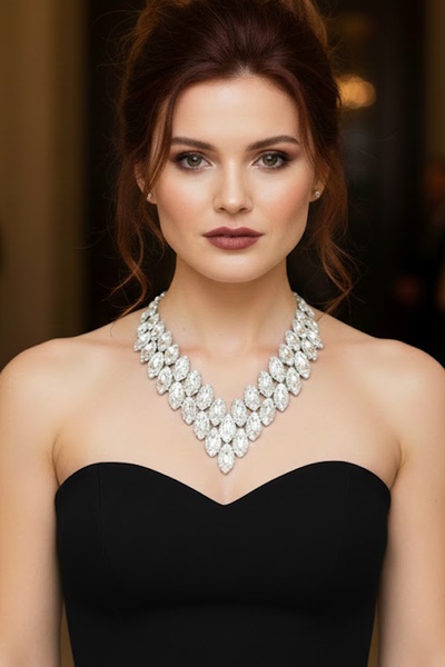 CAŞ DEKORASYON Silver Color Stone Evening Dress Necklace