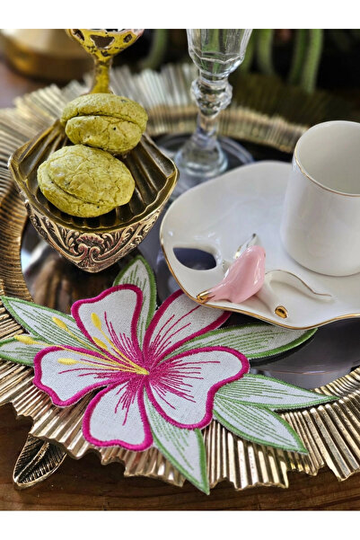 Agbtrend 2 Adet Fuşya Zambak Nakışlı Sunum ve Kokteyl Peçetesi