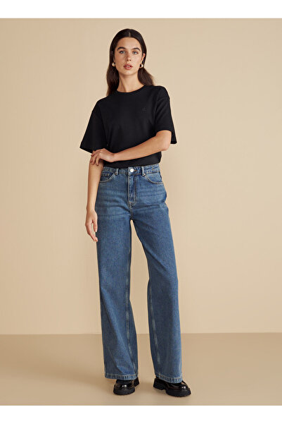 BROOKS BROTHERS Yüksek Bel Geniş Paça Standart Mavi Kadın Denim Pantolon Yüks...