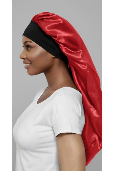 MODA Kırmızı Saten Uzun Saç Koruyucu Bone – Gece Boneti Elektriklenme Önleyic...