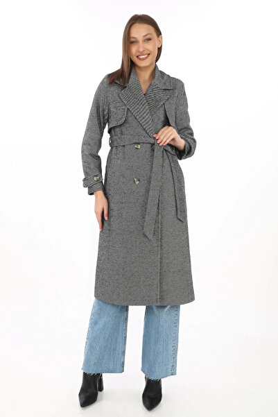 hibiscus Women's Herringbone Cashmere Long Coat - Smoked