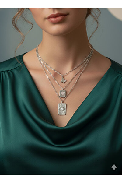 Uno Di Famiglia 3 lü charm kolye seti, kelebek figürlü kolye , kalpli kolye ,...