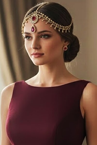 CAŞ DEKORASYON Accesoriu pentru păr cu piatră roșie de culoare aurie