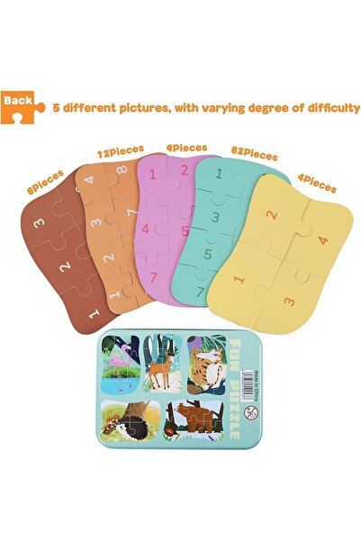 Bukela Flamingo Puzzles 5-in-1 Jigsaw with Iron Box Storage, Gifts for 3-6 Year Olds