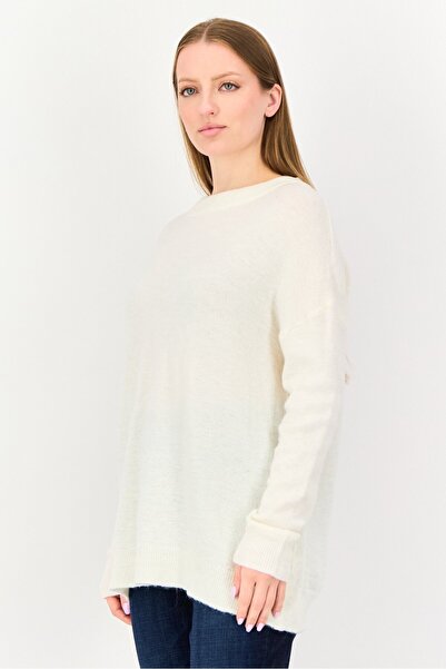 French Connection Women Ribbed Neck Plain Sweater, Off White