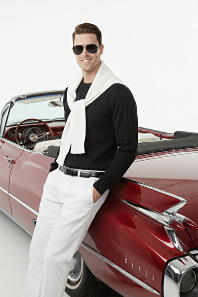 DeepSEA Black Slim Fit Stretch Fabric Men's Knitwear Sweater – Crew Neck Stylish Design 2605433