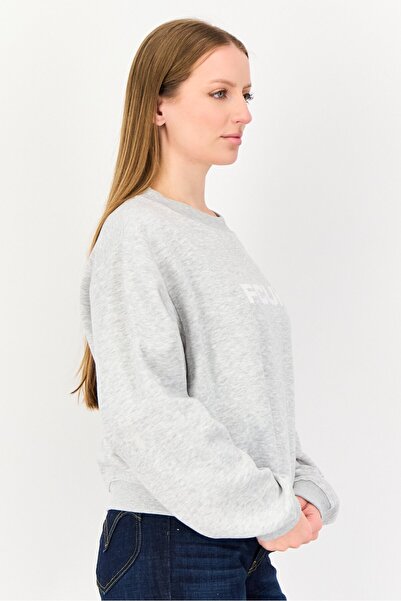 French Connection Women Ribbed Neck Long Sleeve Brand Logo Sweatshirt, Light Grey