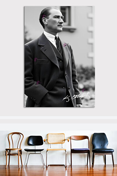 Morfil Sanat Atölyesi Atatürk Mustafa Kemal Pictură pe pânză alb-negru (8 dim...