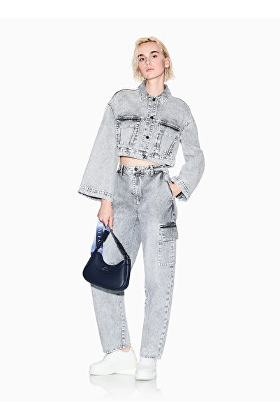 Armani Exchange Yüksek Bel Düz Paça Standart Bej - Gri Kadın Denim Pantolon X...