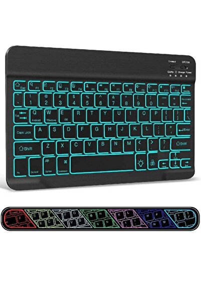 HYX 10-Inch Ultrathin Wireless Bluetooth Backlit Keyboard - 7-Color, Rechargeable, Black