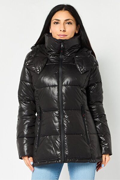 Kenneth Cole Women Brand Logo Puffer Jacket, Black