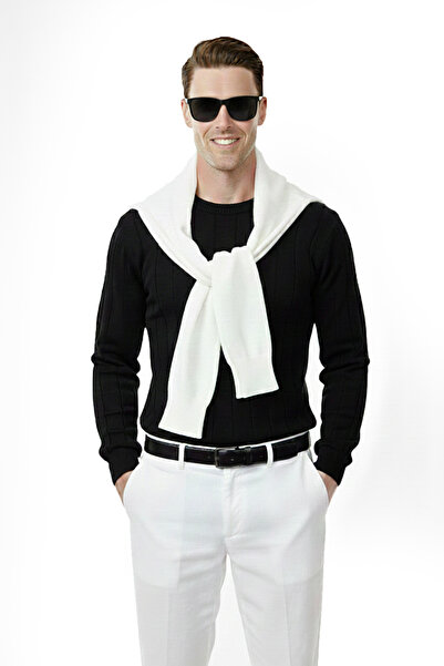 DeepSEA Black Slim Fit Stretch Fabric Men's Knitwear Sweater – Crew Neck Stylish Design 2605433