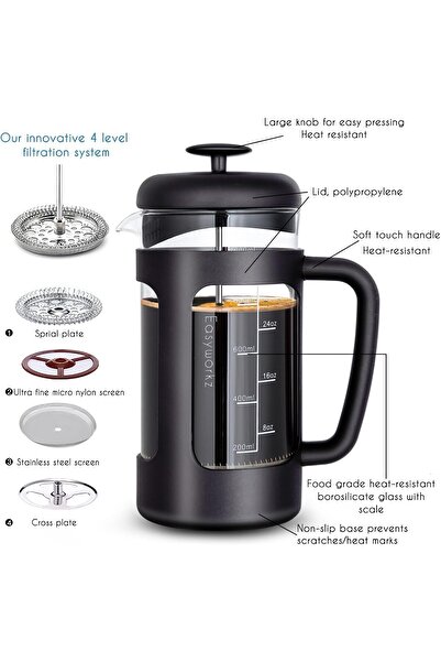 Bukela French Press Coffee Tea Maker Borosilicate Glass Non-slip Handle 1000ML