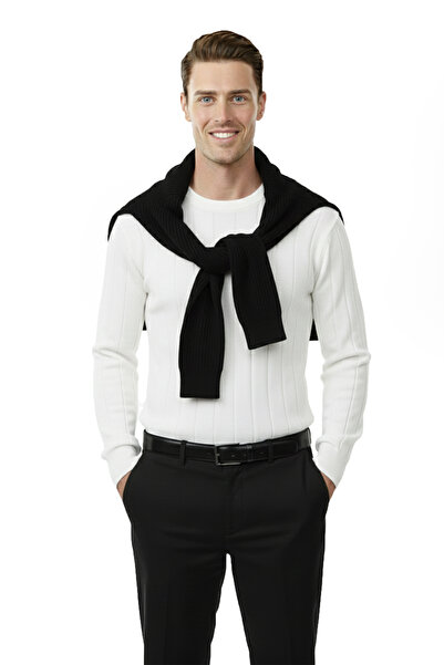 DeepSEA White Slim Fit Stretch Fabric Men's Knitwear Sweater – Crew Neck Stylish Design 2605433