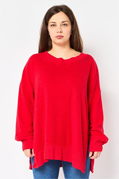 aerie Women Crew Neck Embroidered Long Sleeve Sweatshirt, Red