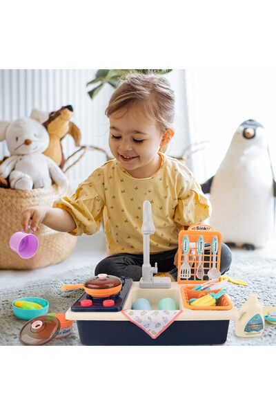 Bukela Kids Kitchen Sink Playset with Automatic Water Flow (Blue)