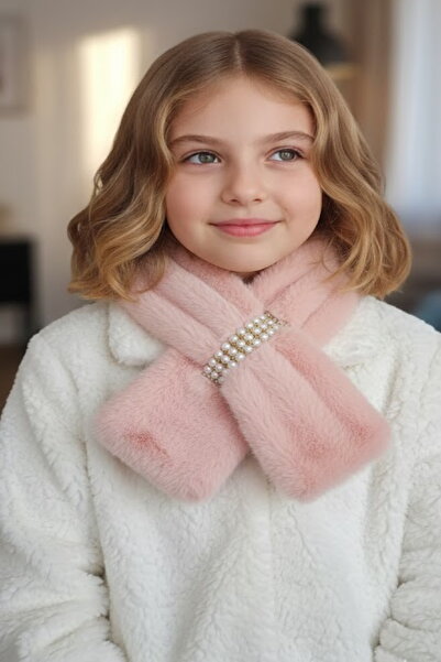 CAŞ DEKORASYON Pink Color Pearl Plush Children's Scarf
