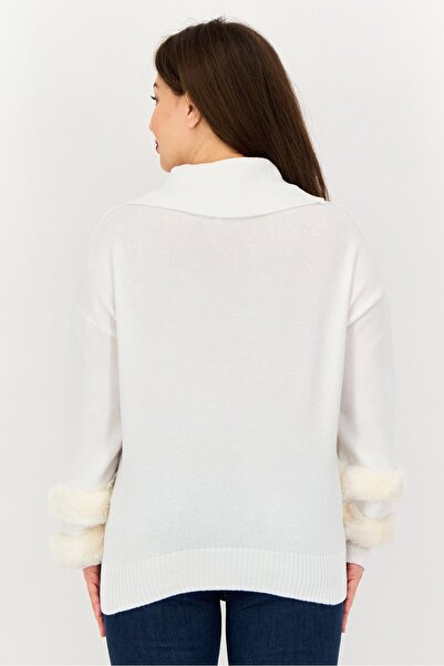 Madison + Hudson Women Turtle Neck Faux Fur Sweater, White