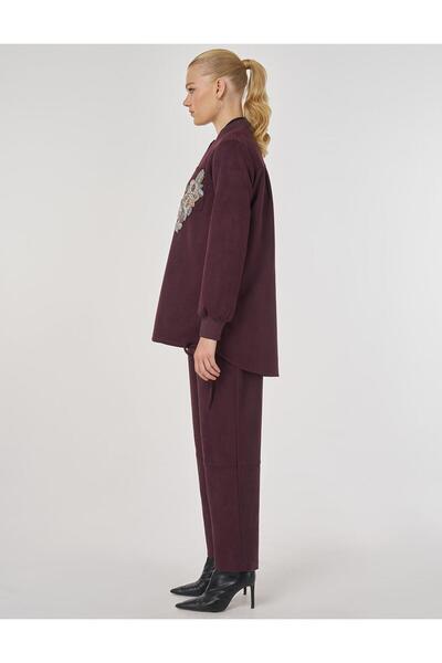 Kayra Embroidered Suede Tunic Dark Burgundy