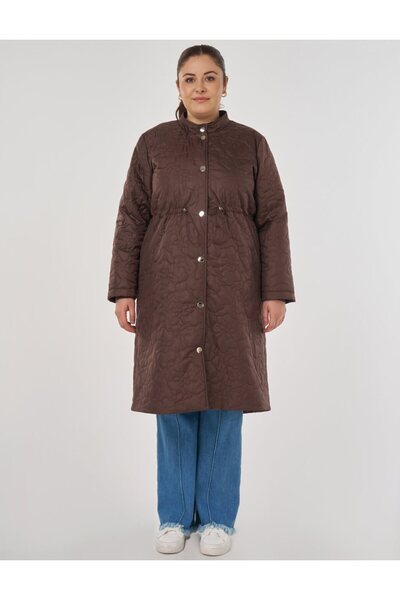 Kayra Waist Gathered Quilted Coat Dark Brown