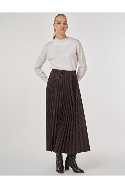 KYR Φούστα με μοτίβο ρίγες σε σκούρο καφέ