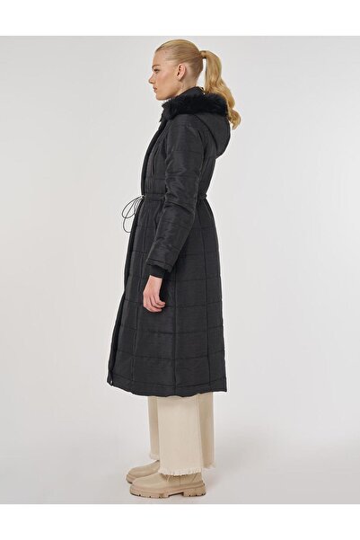 Kayra Faux Fur Quilted Coat Black