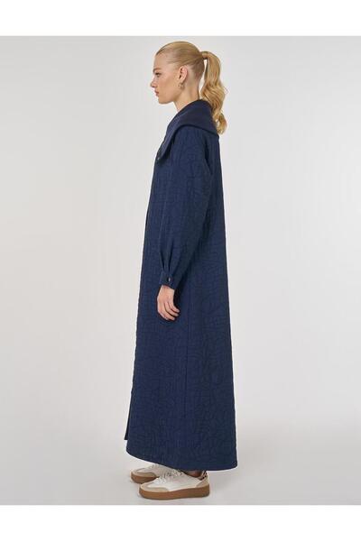 Kayra Wide Collar Overcoat Dark Navy Blue
