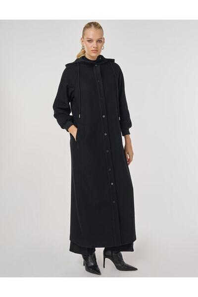 Kayra Reglan Sleeve Felt Coat Black