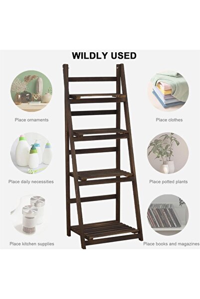 Bukela Folding Ladder Shelf Plant Stand, Indoor/Outdoor Wooden Flower Pot Holder, 4-Tier 43×34×112