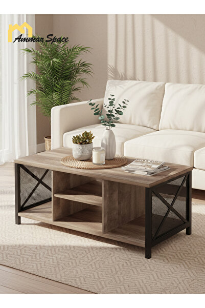 Ammar Space Living Room Table Coffee Table with Open Storage Shelf Living Room Center Table 2 Tier Tables.