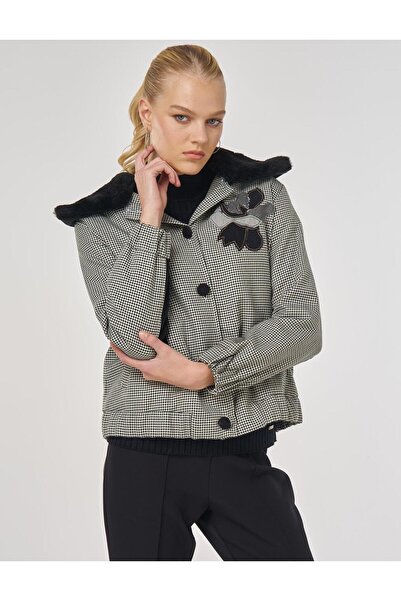 Kayra Fur Collar Goose Feet Pattern Jacket Emerald