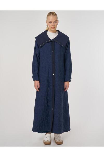 Kayra Wide Collar Overcoat Dark Navy Blue