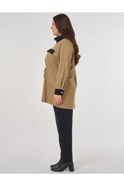 Kayra Mock Neck Tunic with Flap Pockets Beige