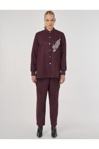 Kayra Embroidered Suede Tunic Dark Burgundy