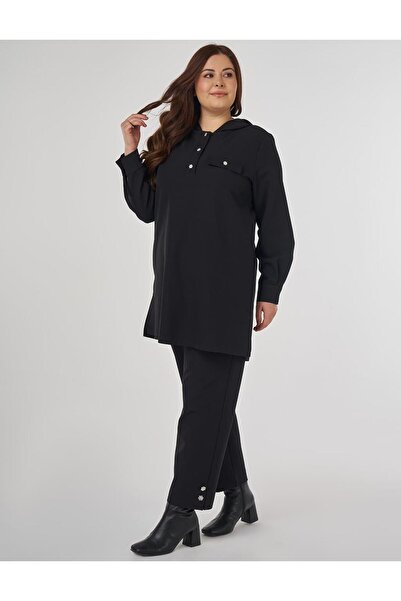 Kayra Casual Cut Double Suit with Flap Pockets Black