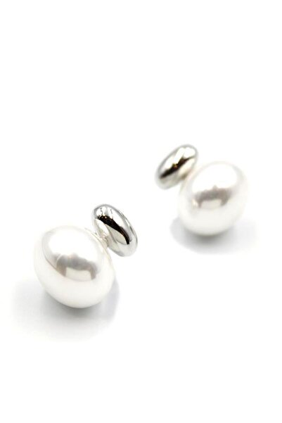 teknoparkx Oval Pearl Earrings - Silver